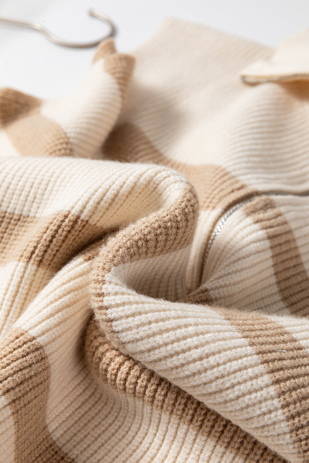 Khaki Stripe Ribbed Half Zip Collared Sweater Vest
