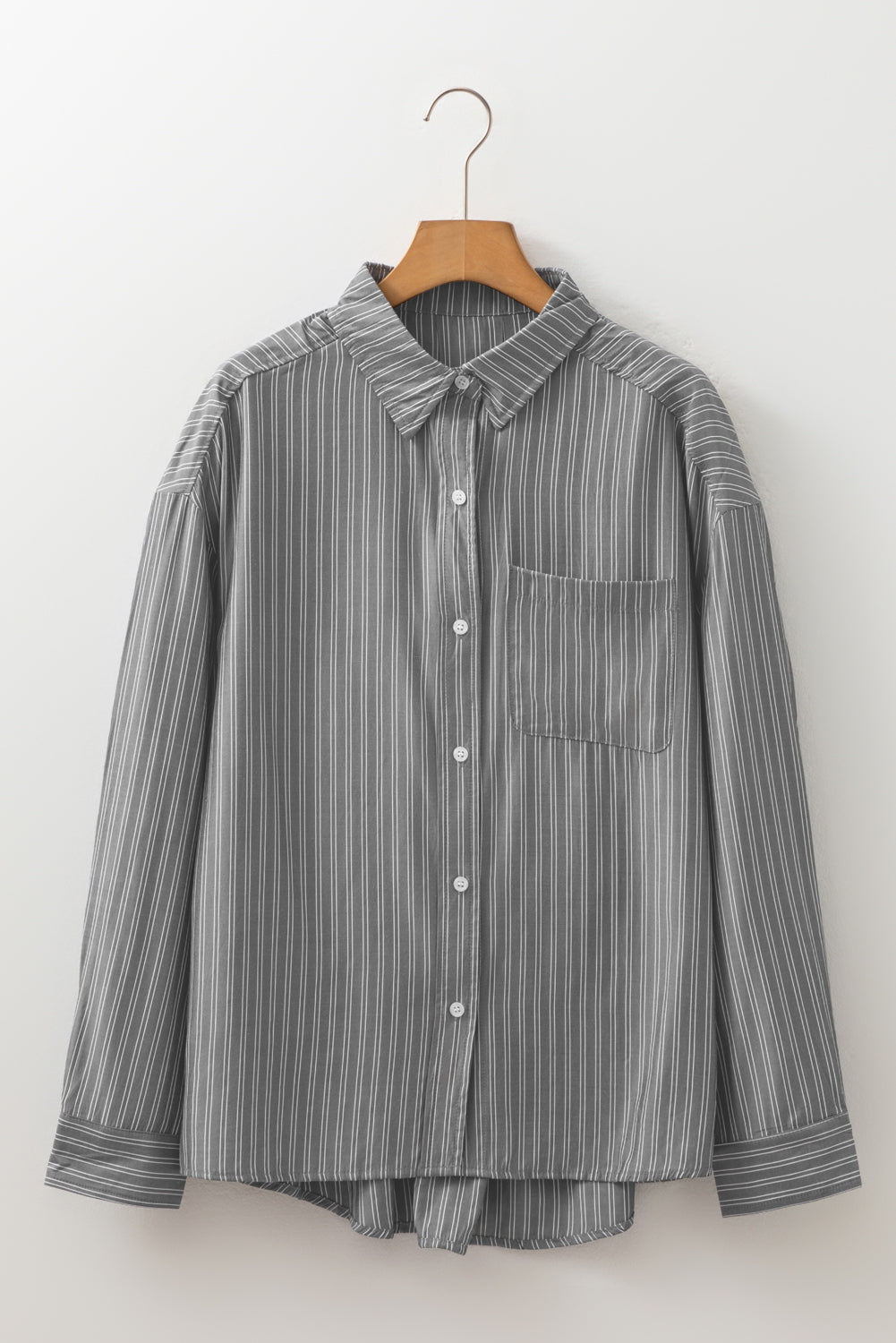 Black Stripe Button Up Oversized Casual Shirt