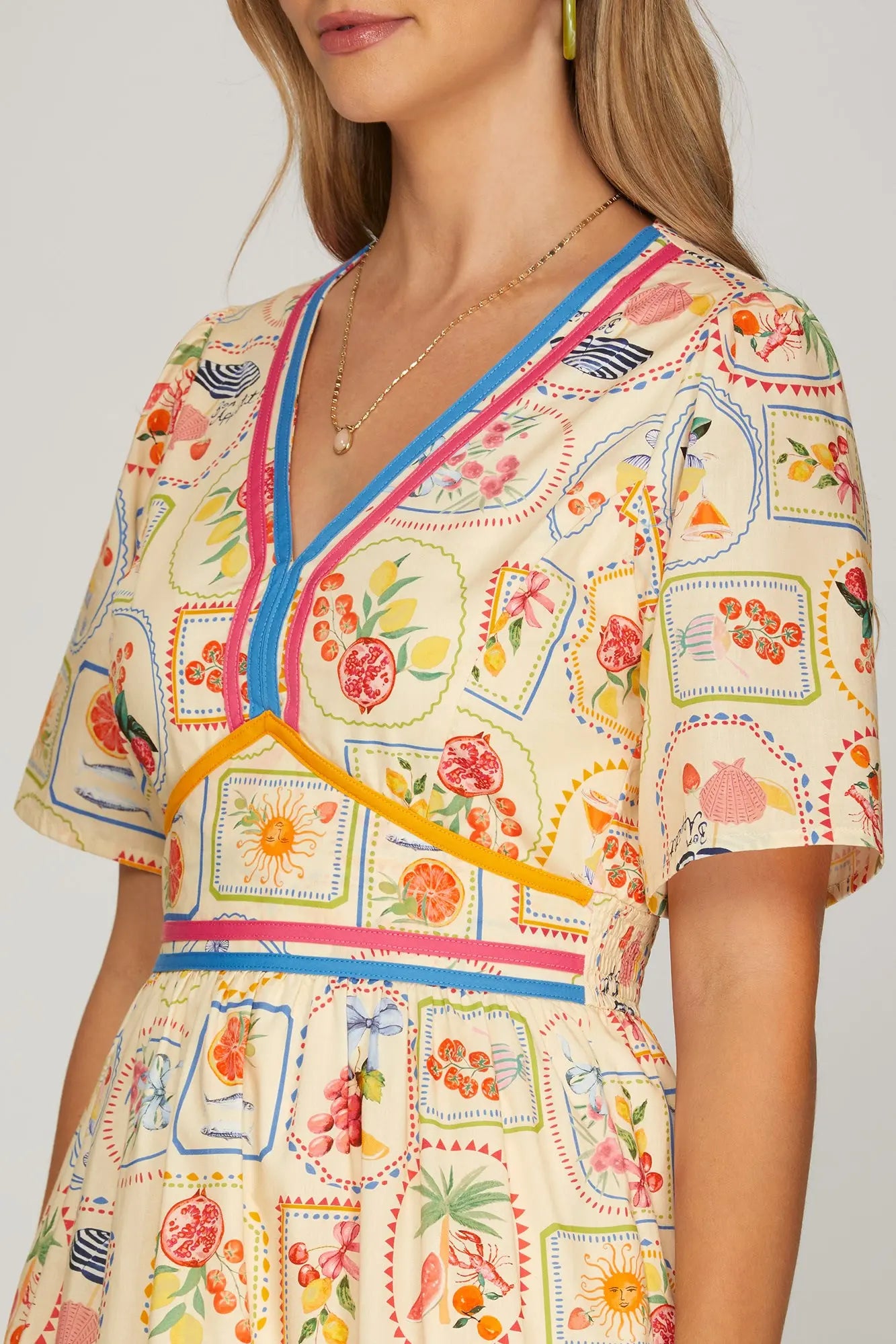 Sweet Summertime Short Sleeve Woven Print Tiered Midi Dress