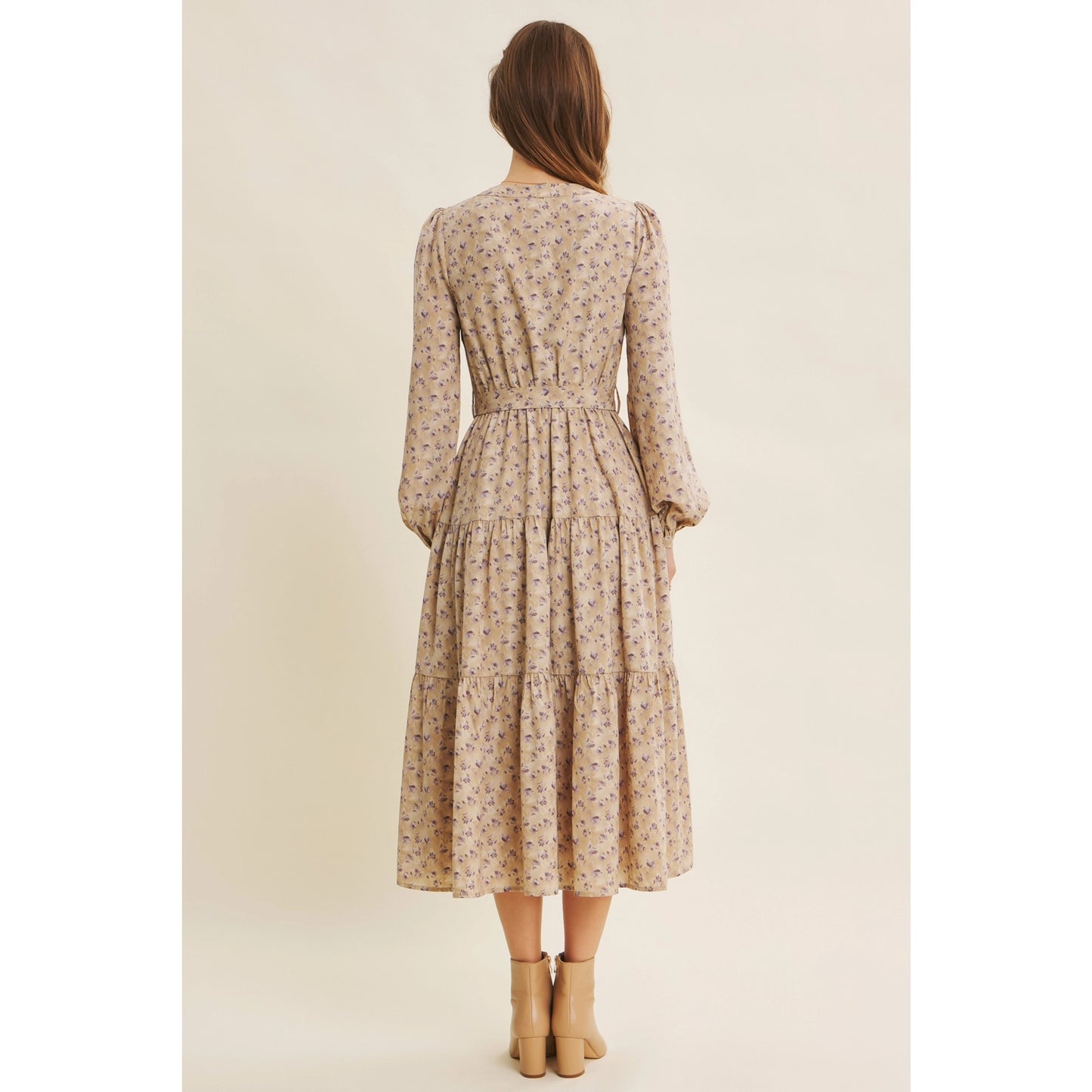 Floral Midi Dress with Waist Belt