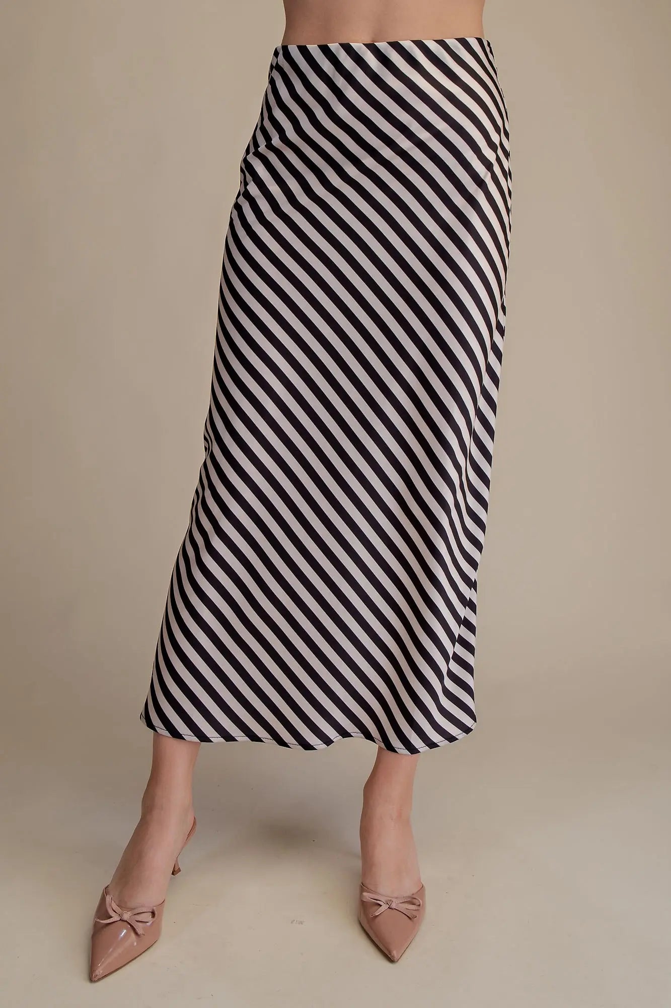 Elastic Waist Black and White Midi Skirt