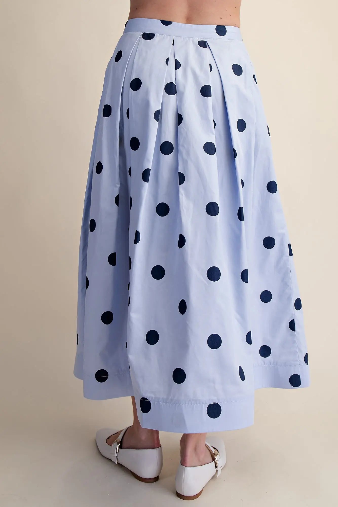 Blue Polka Dot Pleated Skirt