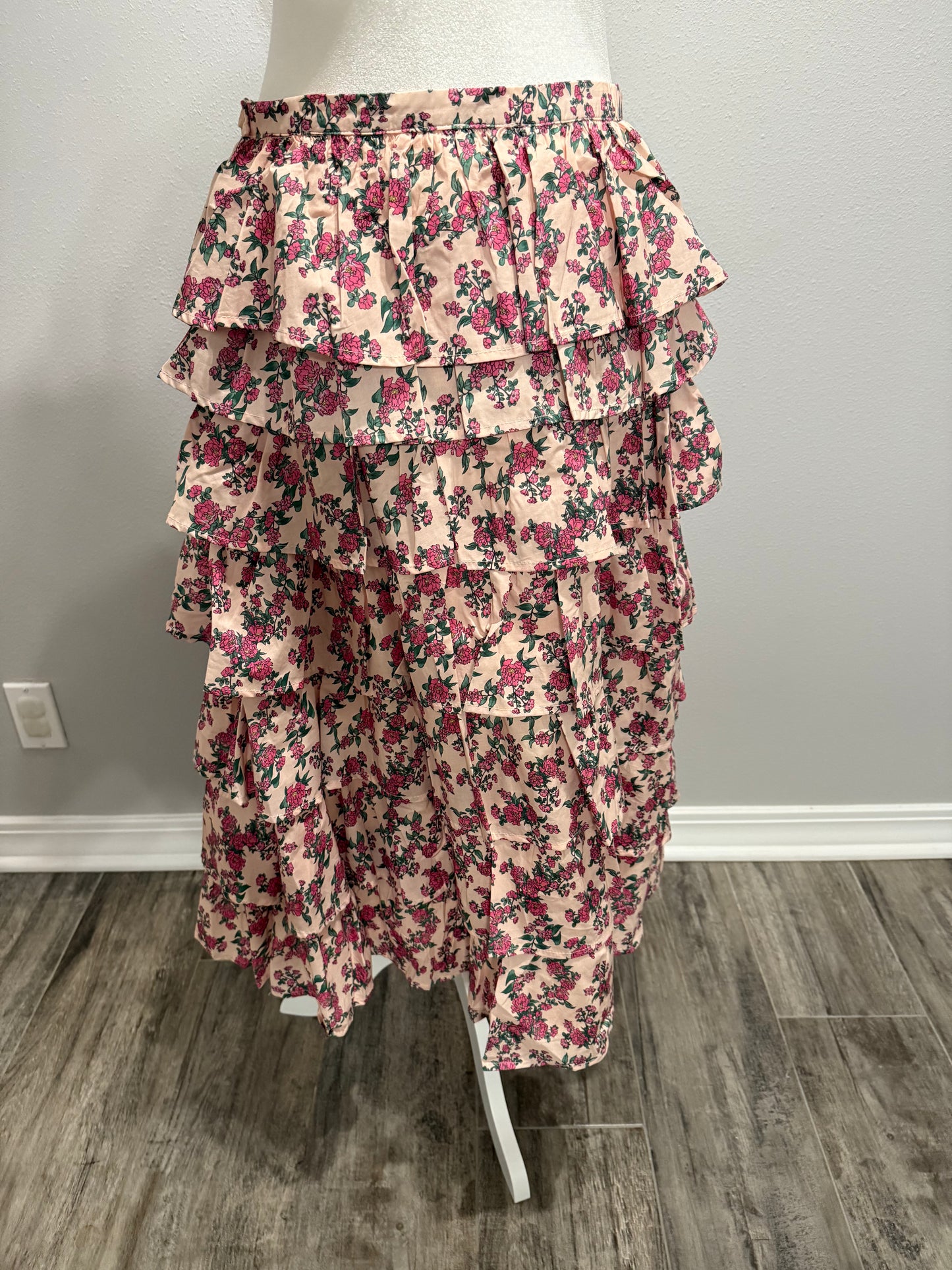 Pink Tiered Floral Skirt