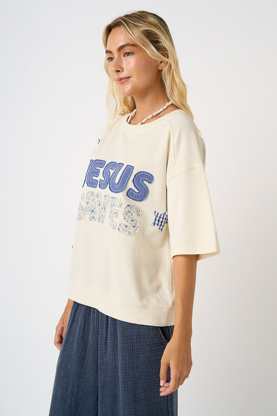 Jesus Saves Patchwork Short Sleeve Top