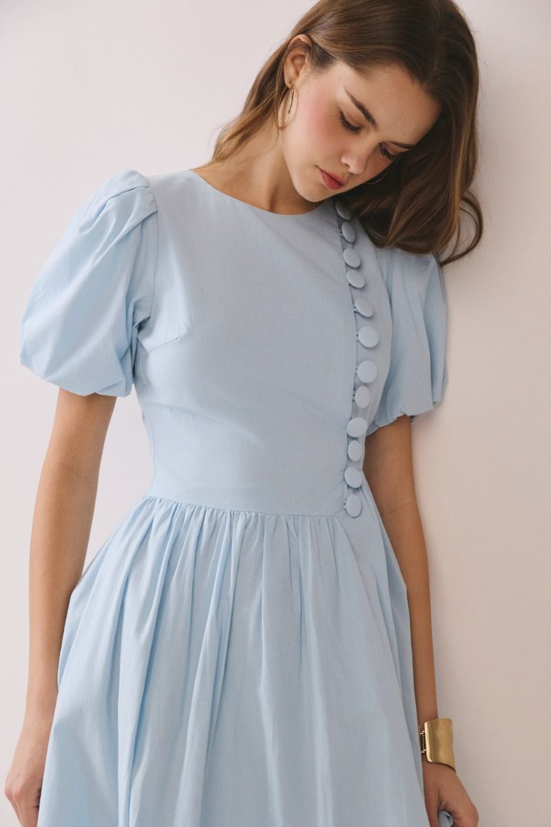 Baby Blue Puff Sleeve Midi Dress