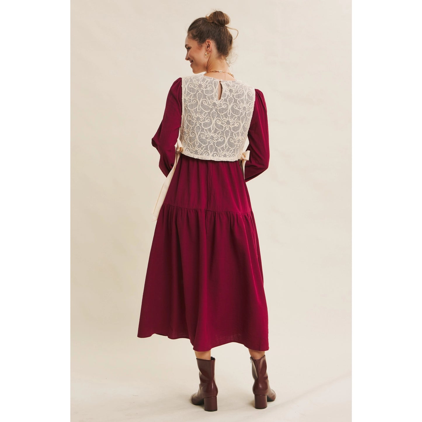 Crochet Overlay Dress With Ties Sides