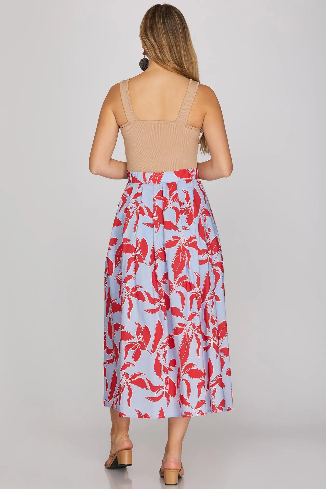 Printed Midi Skirt with back elastic