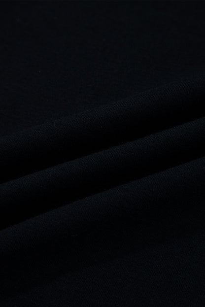 Black Asymmetric Seam Detail Solid Color Long Sleeve Top