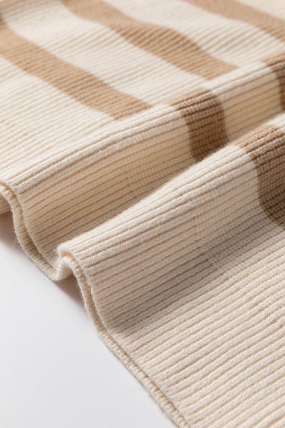 Khaki Stripe Ribbed Half Zip Collared Sweater Vest