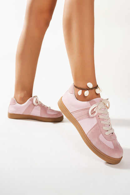 Pink Two Tone Suede Patched Lace Up Sneakers