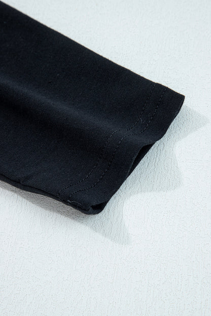 Black Asymmetric Seam Detail Solid Color Long Sleeve Top