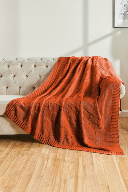 Orange Checkered Soft Knit Throw Blanket