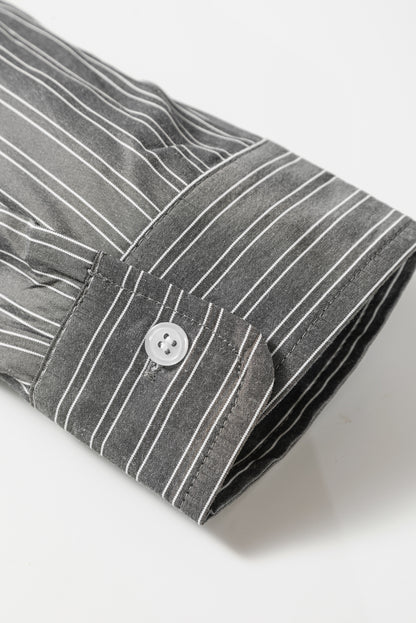 Black Stripe Button Up Oversized Casual Shirt