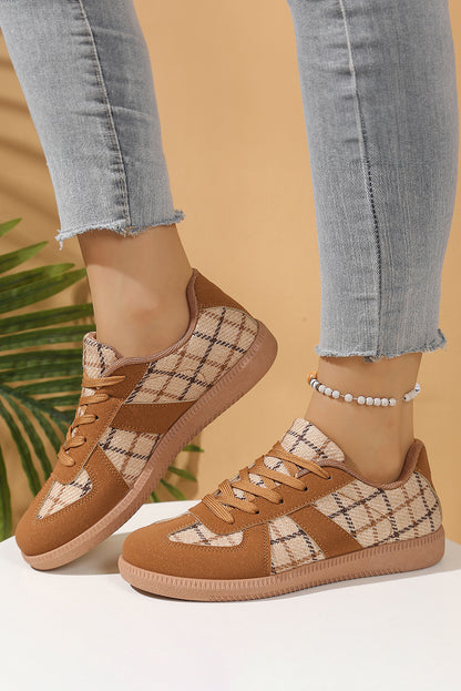Mustard Retro Plaid Patchwork Lace Up Sneaker