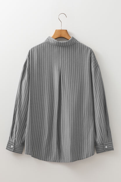Black Stripe Button Up Oversized Casual Shirt
