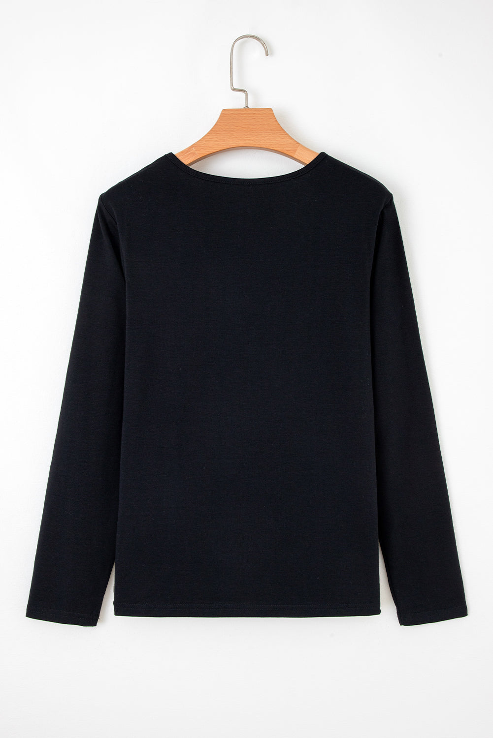 Black Asymmetric Seam Detail Solid Color Long Sleeve Top