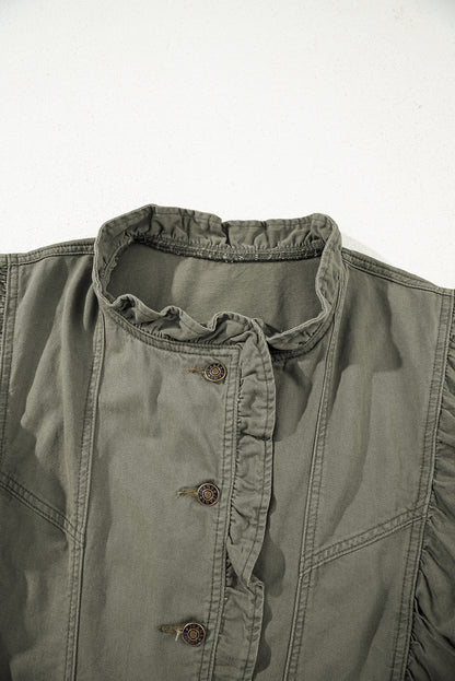 Green Bay Ruffled Patchwork Denim Jacket Vest