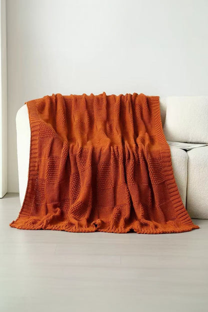 Orange Checkered Soft Knit Throw Blanket