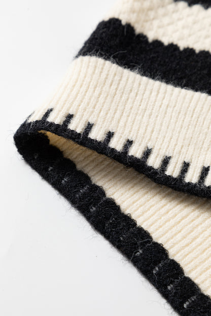 Black Stripe Chic Golden Button Cardigan Sweater