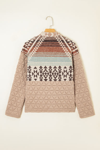Light French Beige Aztec Quilted Patchwork Western Fashion Jacket
