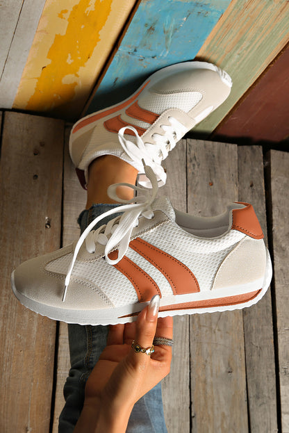 Yellow Patchwork Breathable Lace Up Sneakers