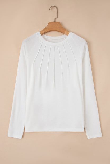 White Solid Color Seam Detail Raglan Long Sleeve Top