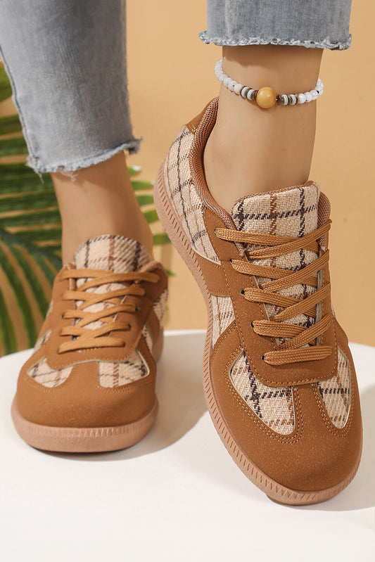 Mustard Retro Plaid Patchwork Lace Up Sneaker