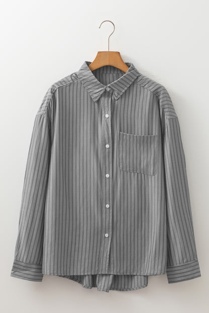 Black Stripe Button Up Oversized Casual Shirt