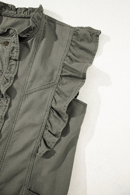 Green Bay Ruffled Patchwork Denim Jacket Vest