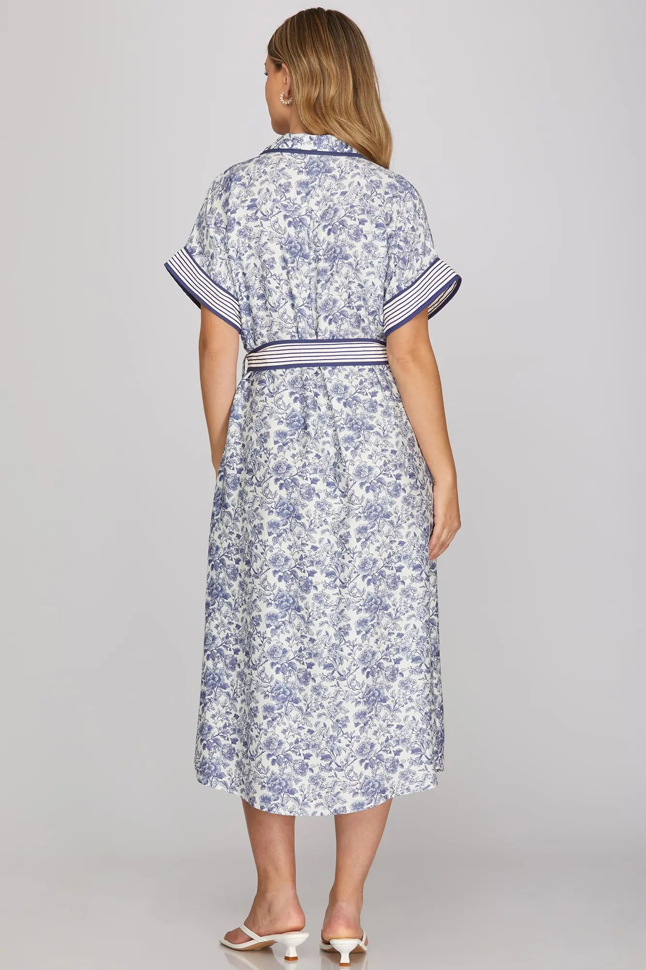 Drop Shoulder Short Sleeve Woven Print Tiered Maxi Dress