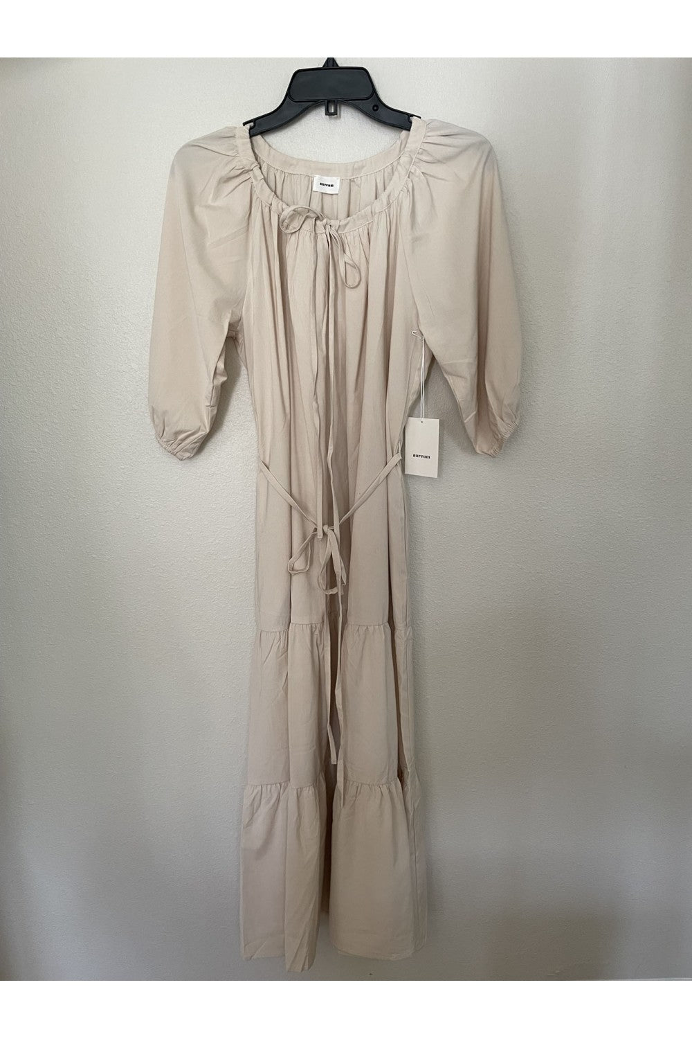 Natural Round Neck Midi Dress