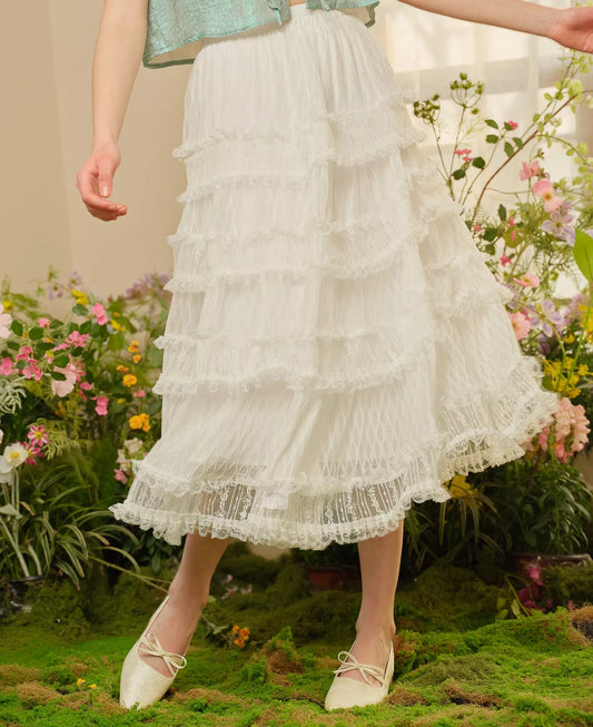 White Tiered Lace Skirt