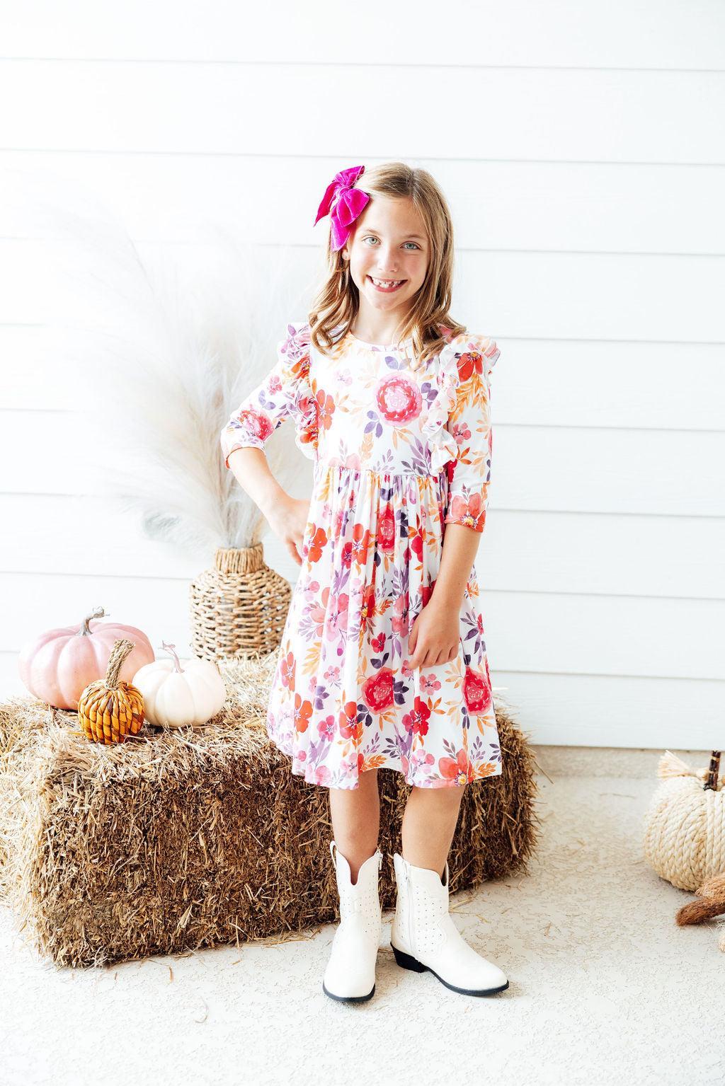 Tangerine Leaves Ruffle Dress