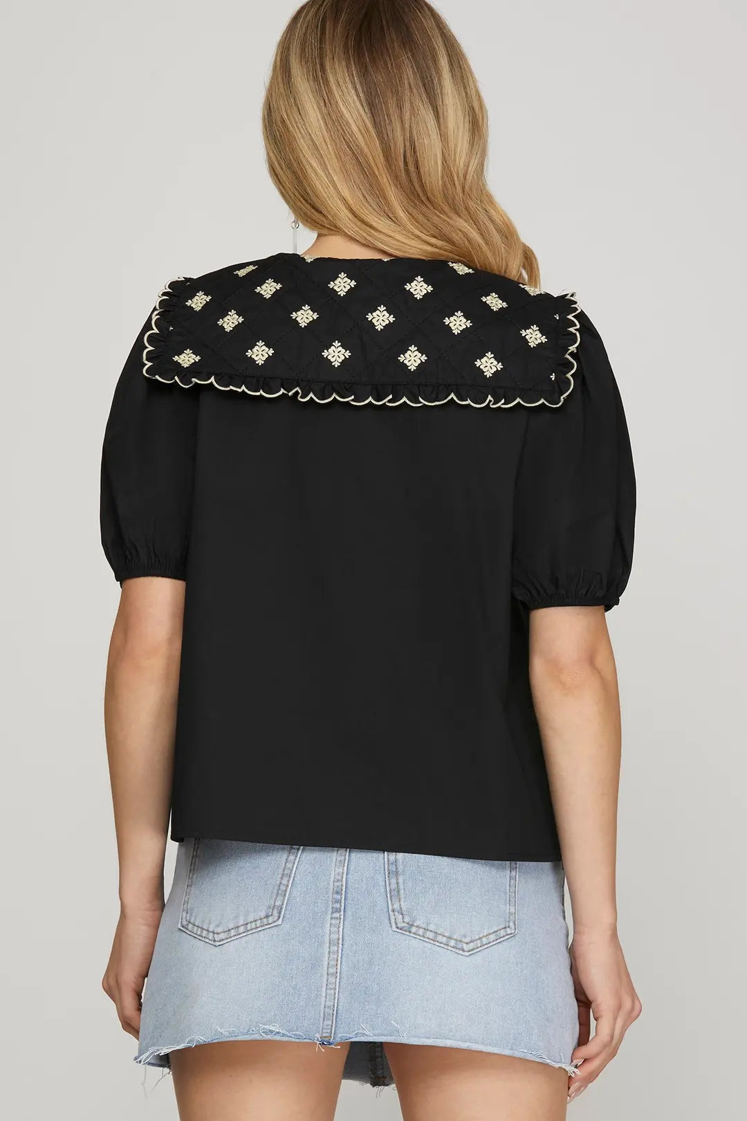 Black Puff Sleeve Peter Pan Collar Blouse