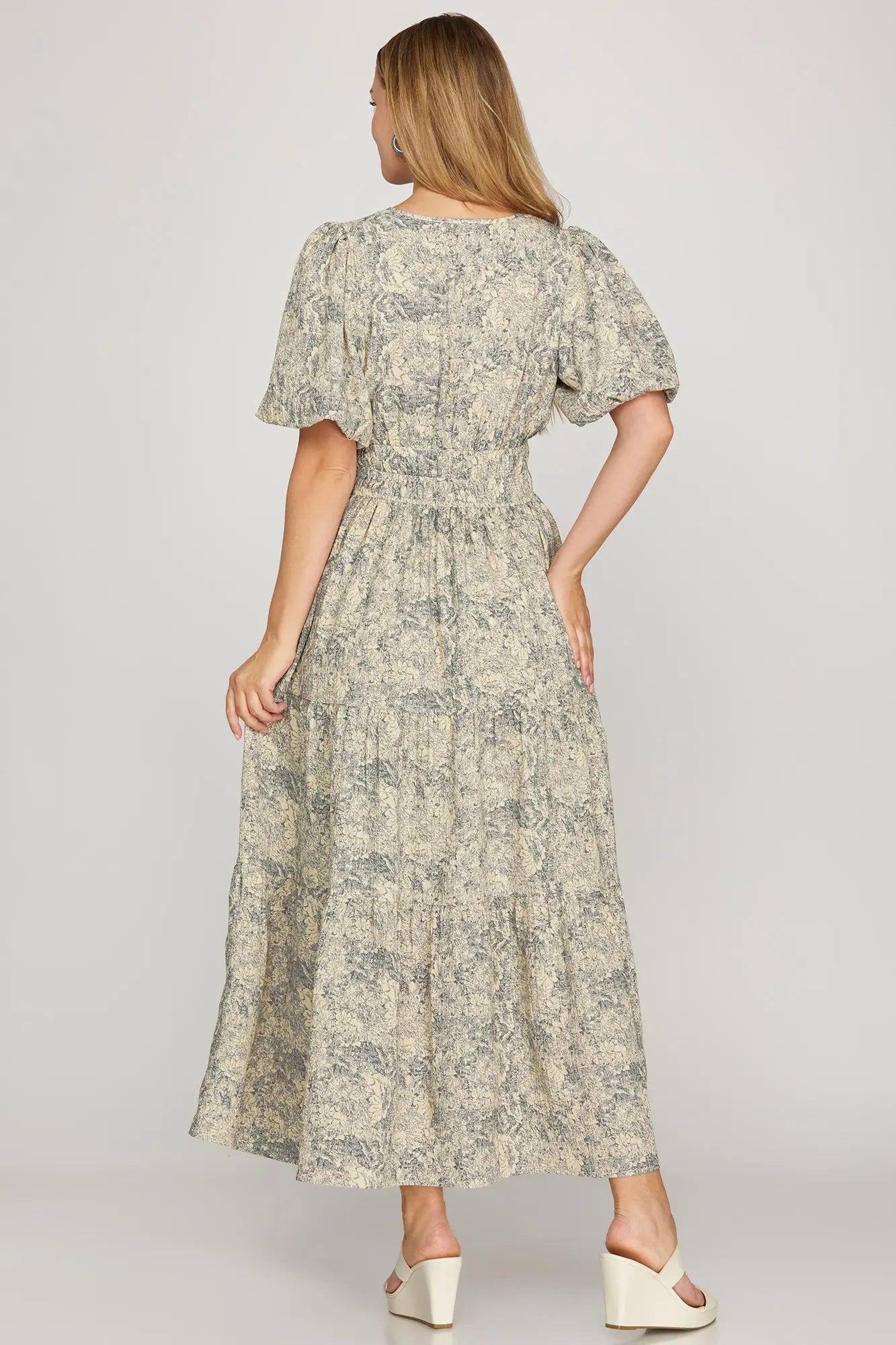 Navy Balloon Sleeve Dress