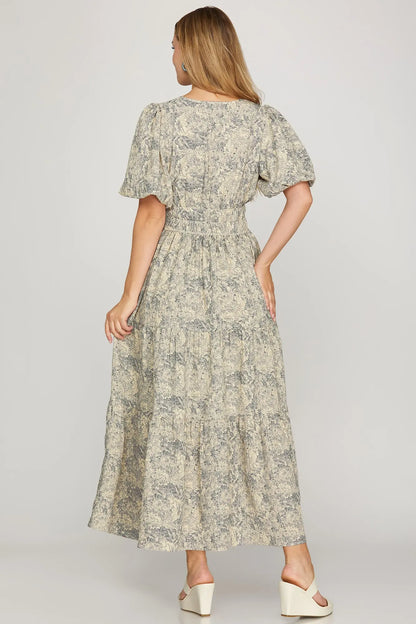 Navy Balloon Sleeve Dress