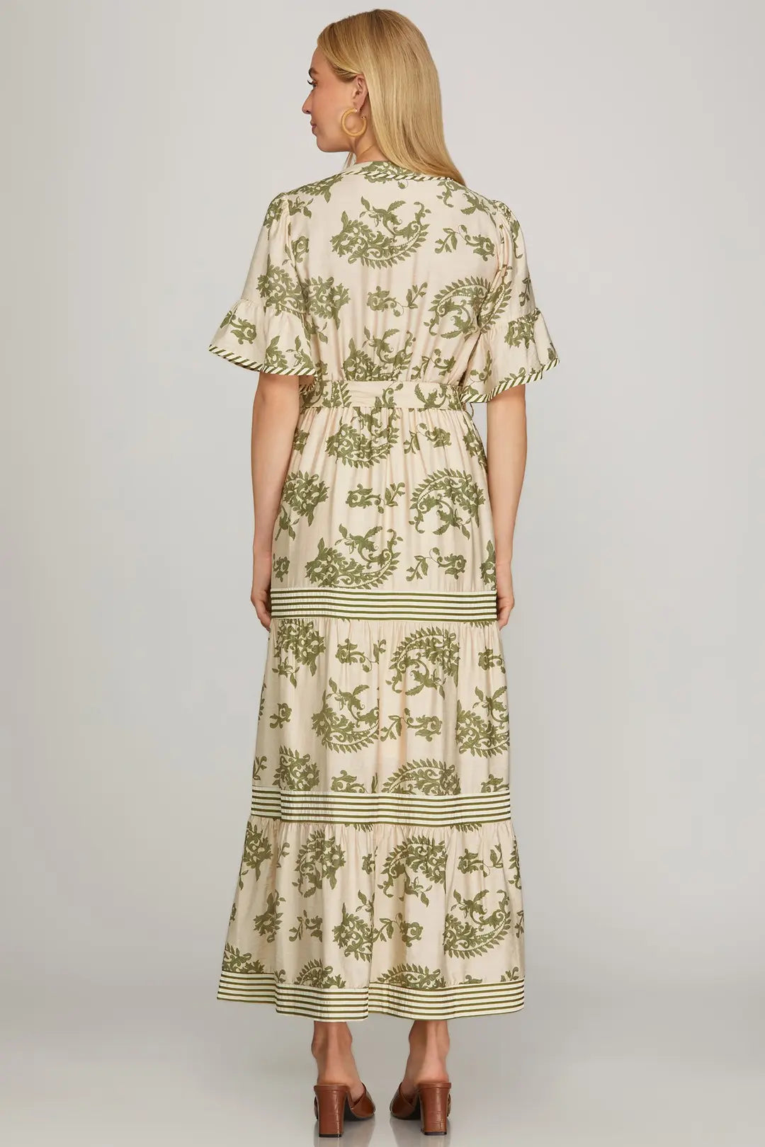 Sage Ruffled Sleeve Woven Dress