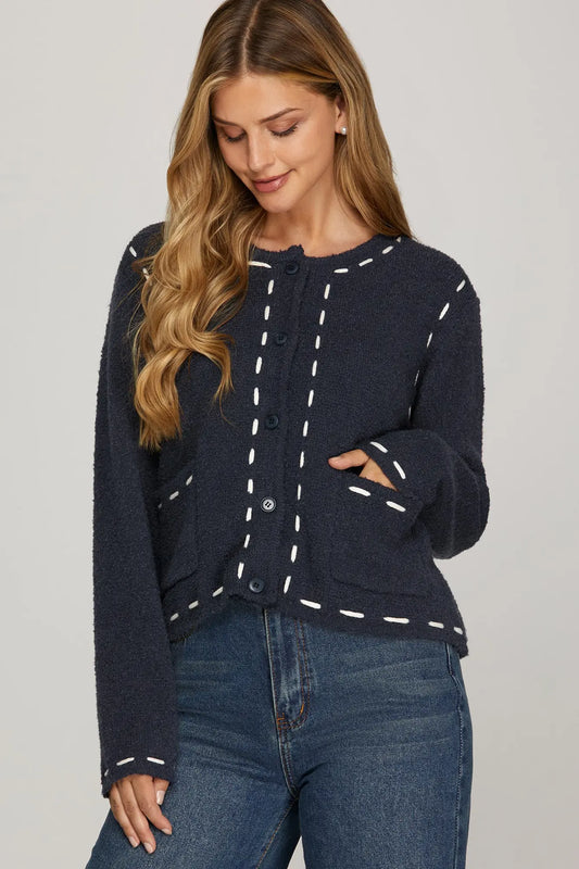 Navy/white thread button up cardigan