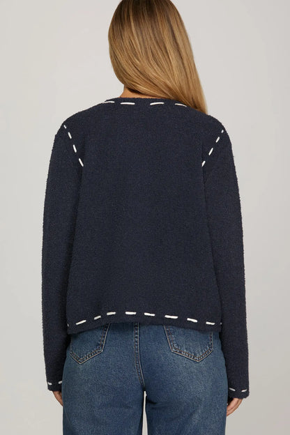 Navy/white thread button up cardigan