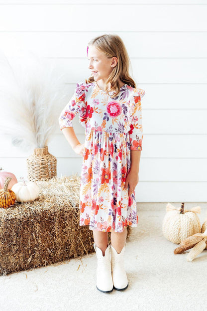 Tangerine Leaves Ruffle Dress