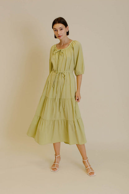 Natural Round Neck Midi Dress