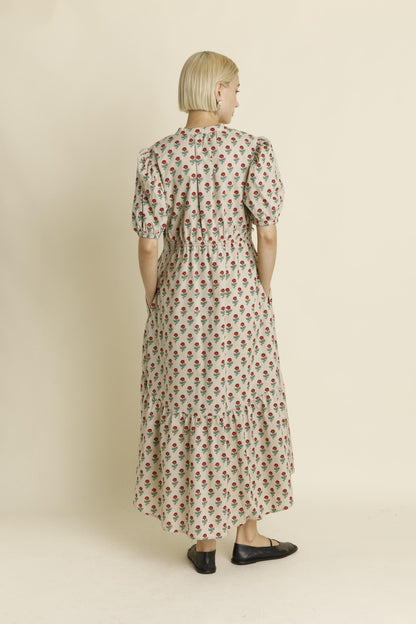 Eggshell Floral Dress with tie waist