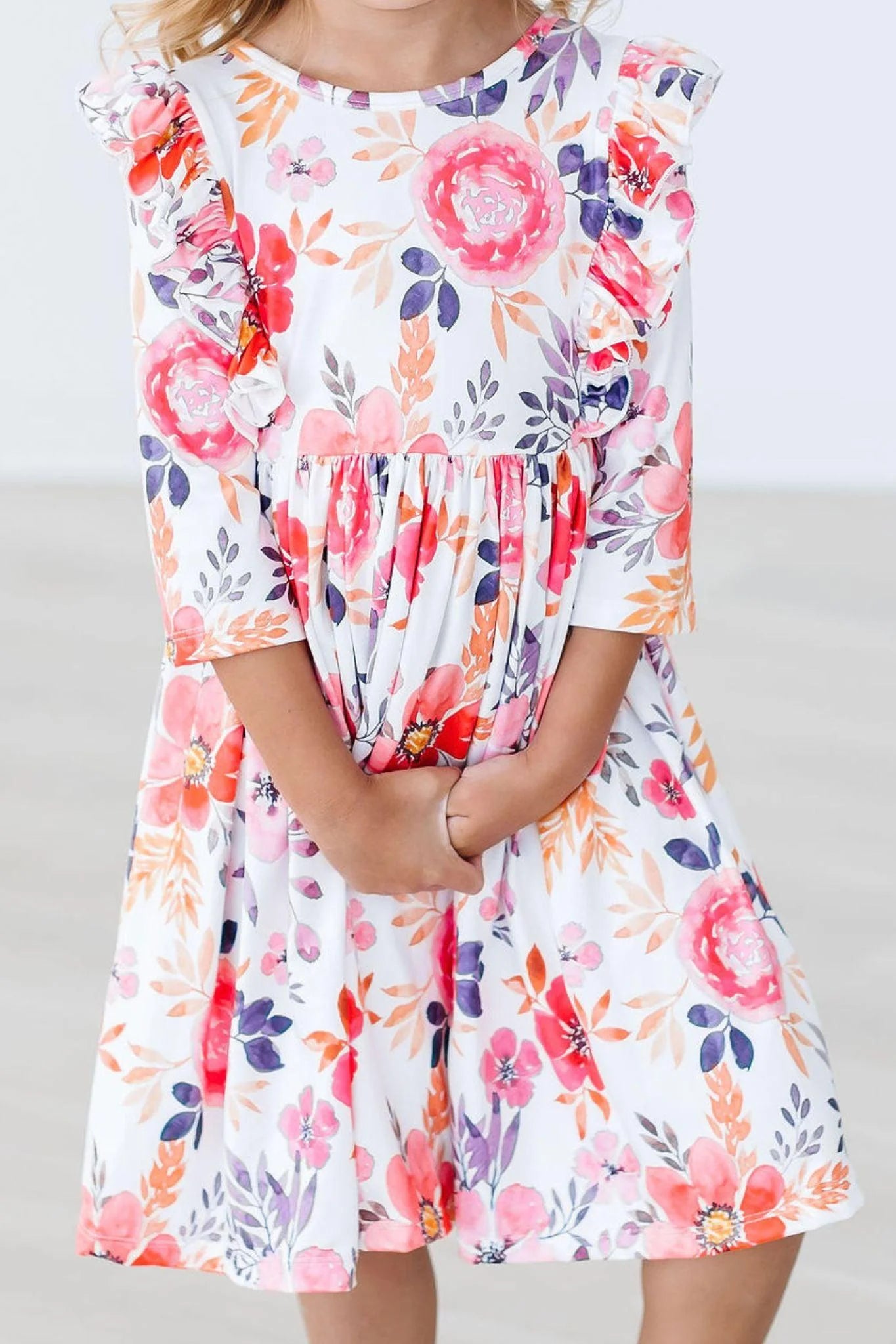 Tangerine Leaves Ruffle Dress