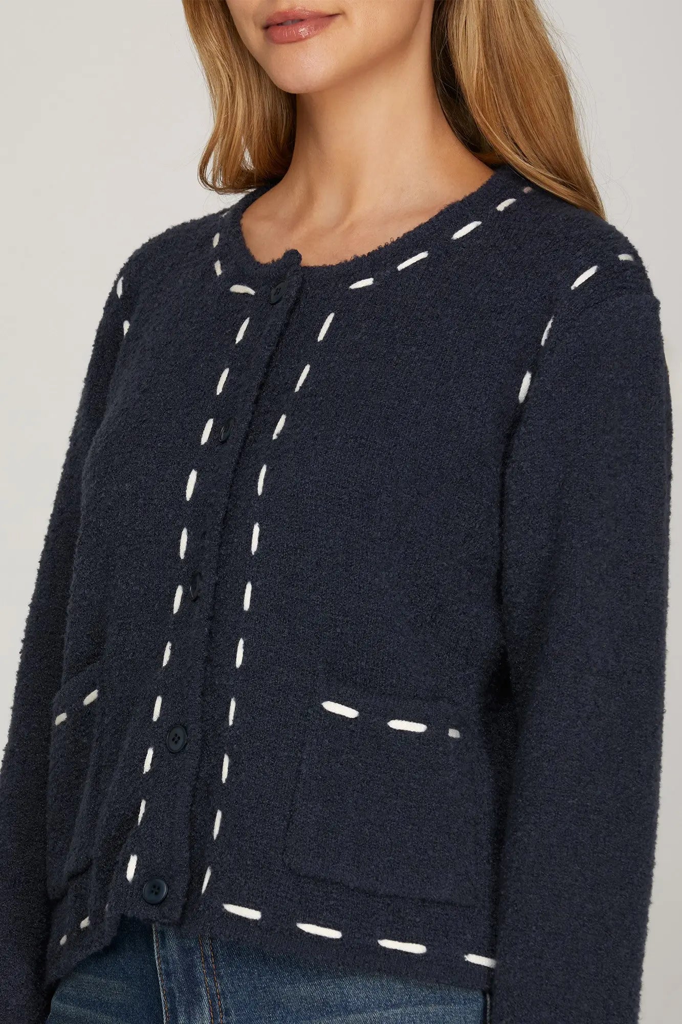 Navy/white thread button up cardigan