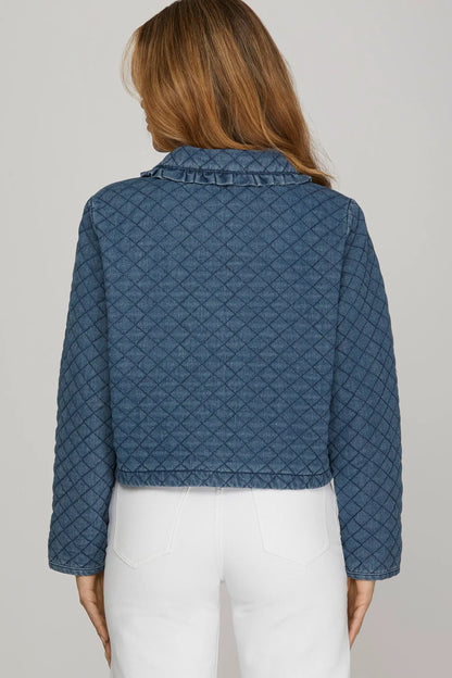 Long Sleeve Ruffled Collar Quilted Jacket