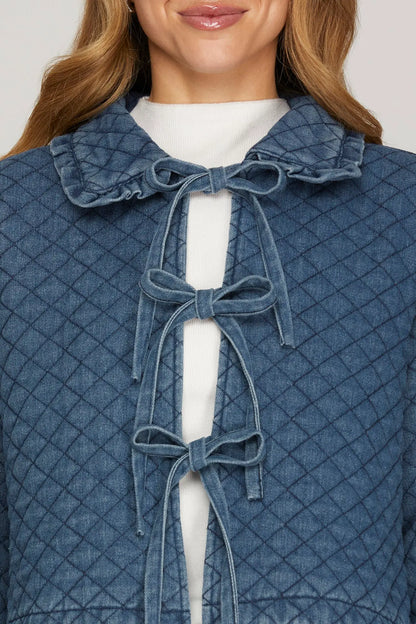 Long Sleeve Ruffled Collar Quilted Jacket