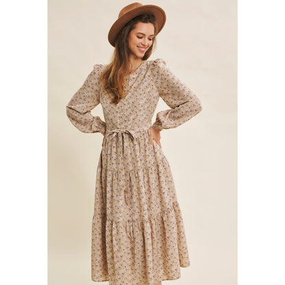 Floral Midi Dress with Waist Belt