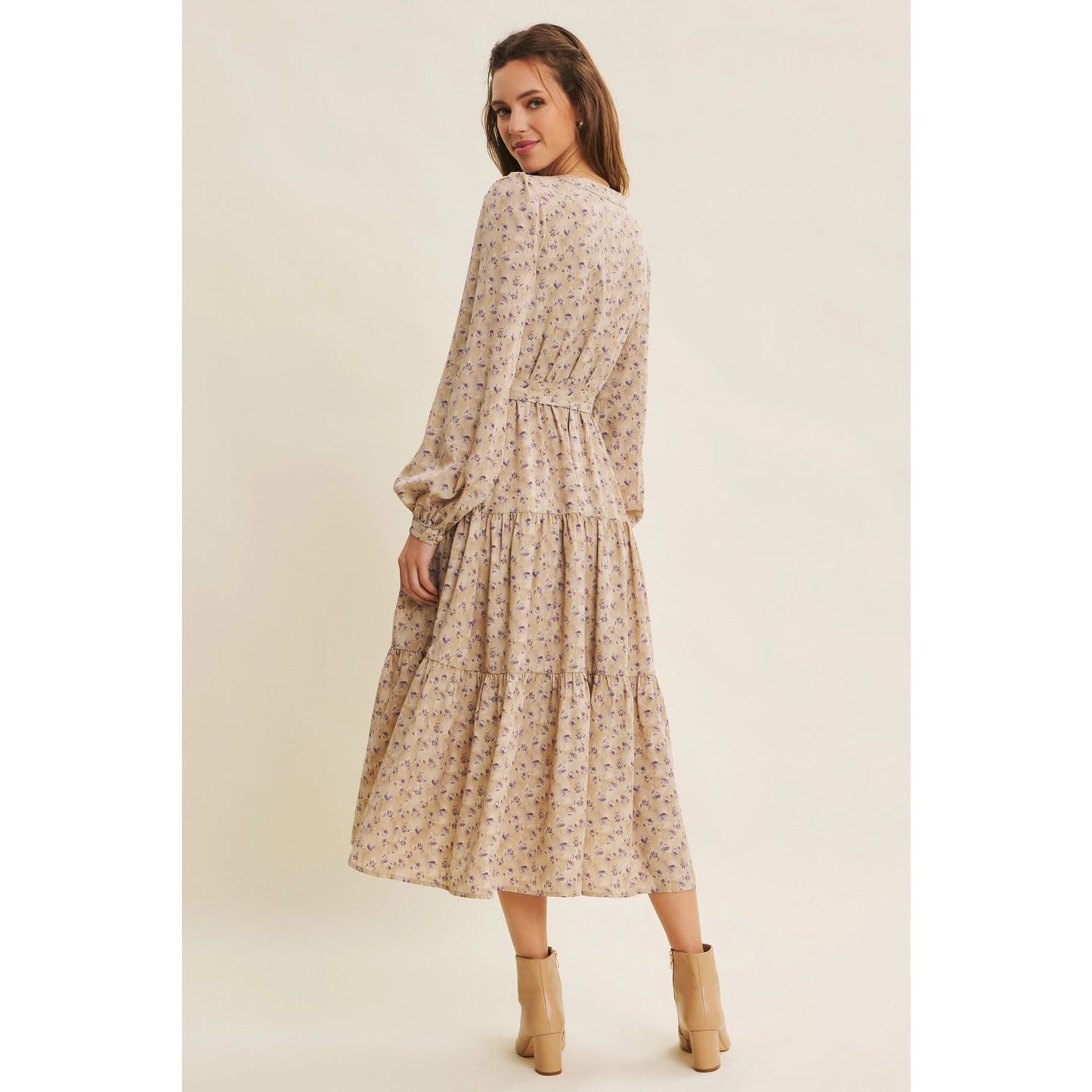 Floral Midi Dress with Waist Belt