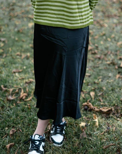 Black Satin Midi Skirt