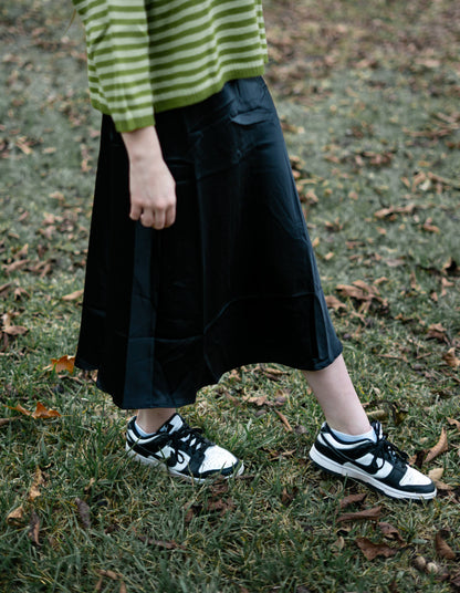 Black Satin Midi Skirt